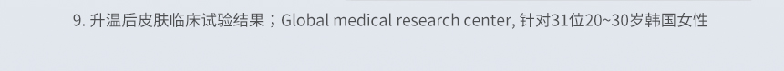 9. 升温后皮肤临床试验结果；Global medical research center, 针对31位20~30岁韩国女性
